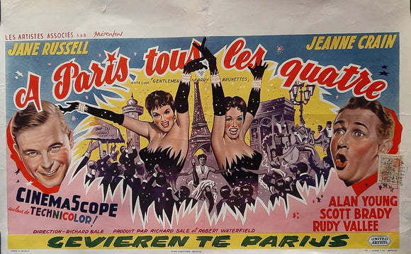 Gentlemen Marry Brunettes, Belgium 1954, Original Movie Poster, Jane Russell