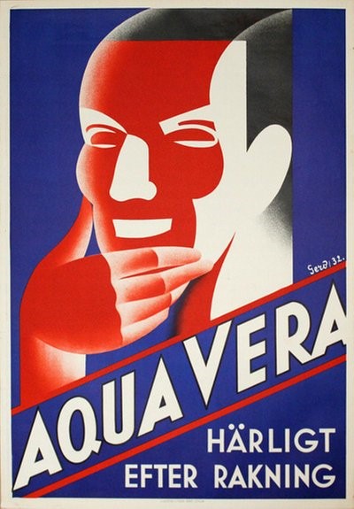 Aqua Vera - Superb Original Art Deco Poster, Sweden 1932