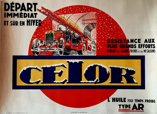 Original Poster, France, 1931. CELOR Lubricants. Fire Engine