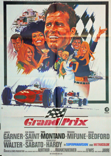 John Frankenheimer's "Grand Prix" Original German Movie Poster, 1966. Ferrari. James Garner