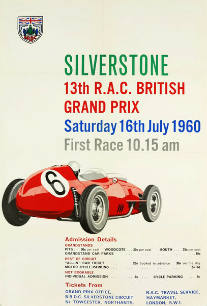 Silverstone 1960 British GP Ferrari Dino Original Poster