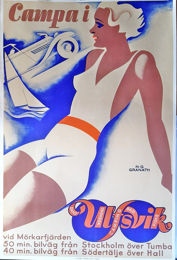 Original Swedish Tourist Poster, 1930 Art Deco